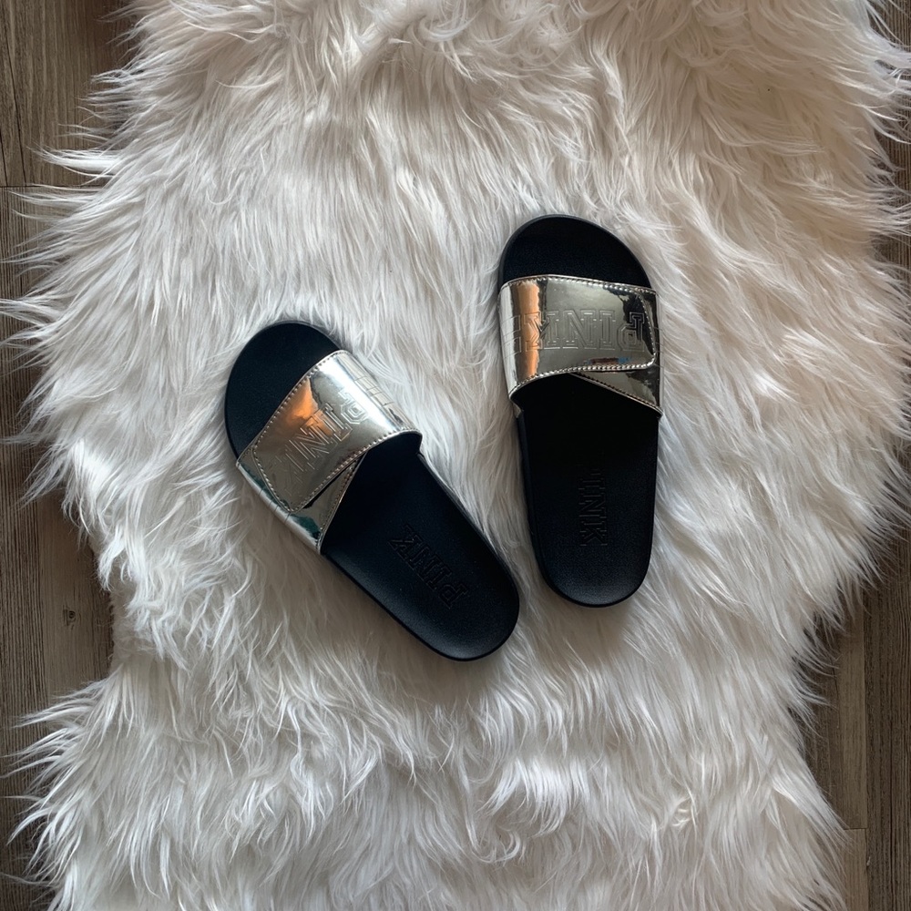 NWOT Silver Victoria Secret PINK Slides